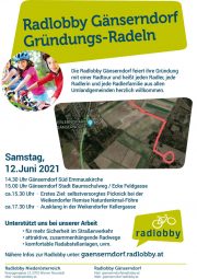 Radlobby Gänserndorf · Gründungsradeln <br>Samstag, 12. Juni 2021 · 14.30 Uhr