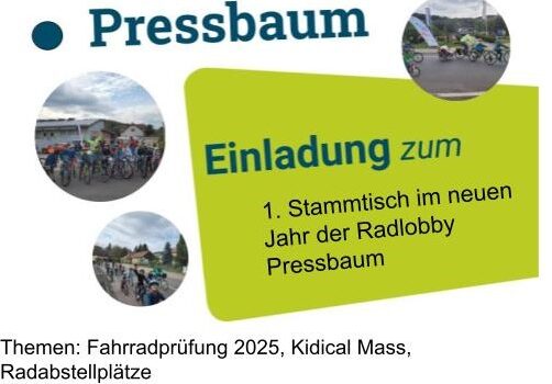 Dienstag, 28.01.2025, 1. Stammtisch<br>der Radlobby Pressbaum in 2025<br>Blitzwirt, Dürrwienstraße 27, 3021 Pressbaum