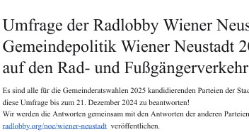 Gemeinderatswahlen in Wiener Neustadt: Die Radlobby befragte die Parteien